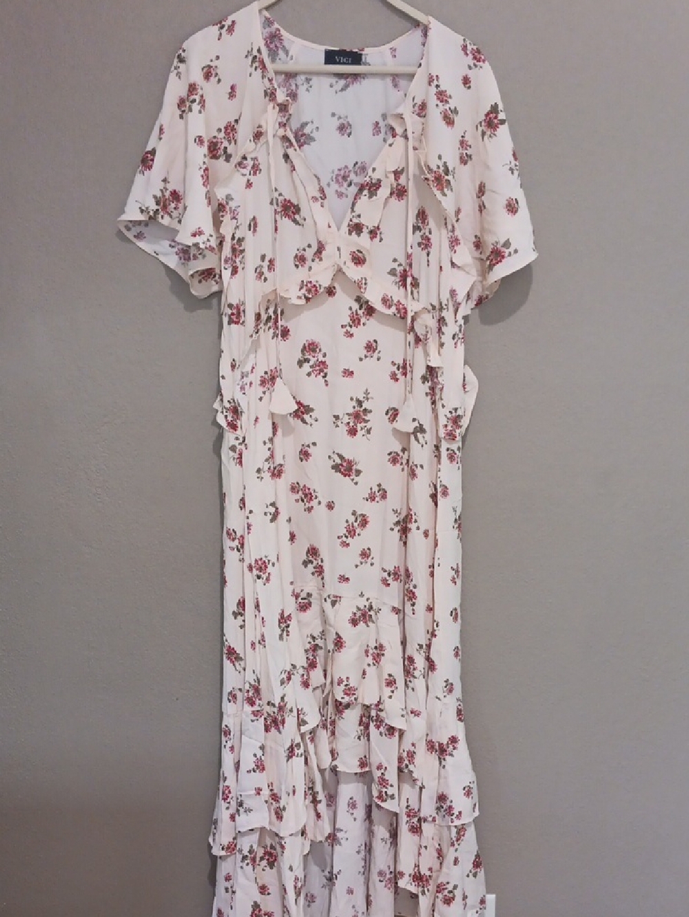Vici White Dress with Pink and Cream Floral Print